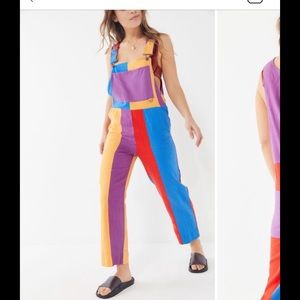 Linen rainbow striped overalls